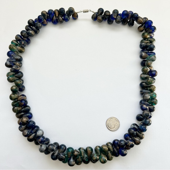 Blue Green Gold Translucent Briolette Necklace - Picture 8 of 9
